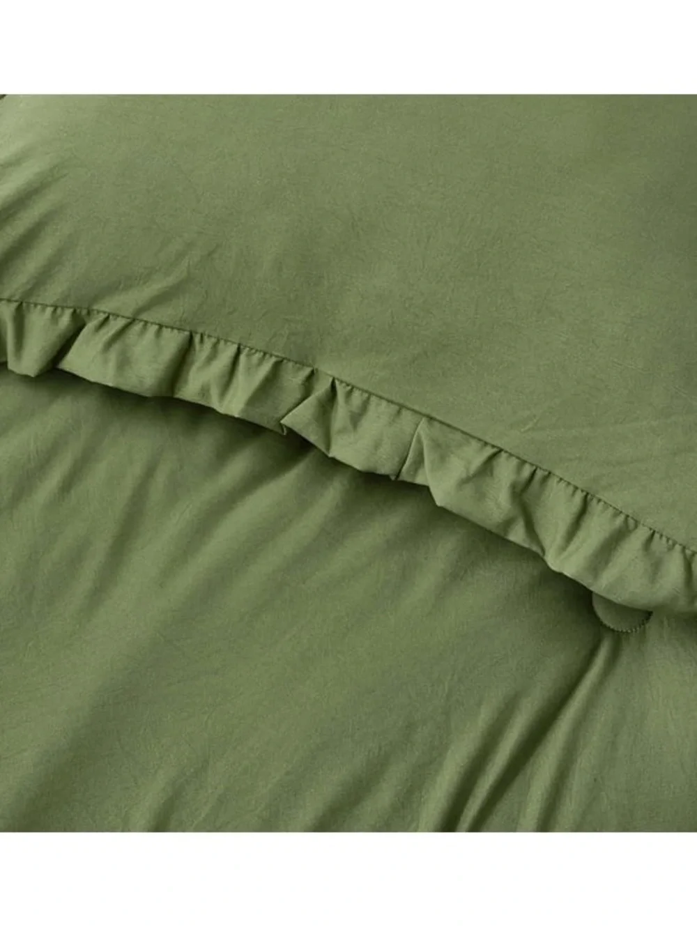 Olive Green Ruffled oversized queen 3 piece Comforter Set -